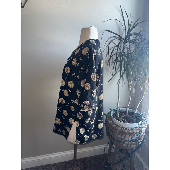 Yen Rei Black Silk Mandarin Collar Button Up Shirt Top Asian Bamboo Print M - Picture 3 of 11